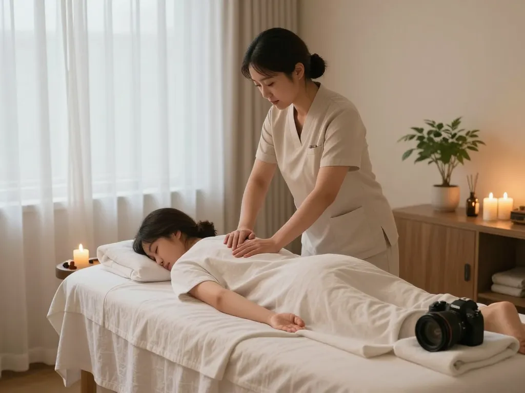 Relaxing 강남마사지 session in a serene spa environment