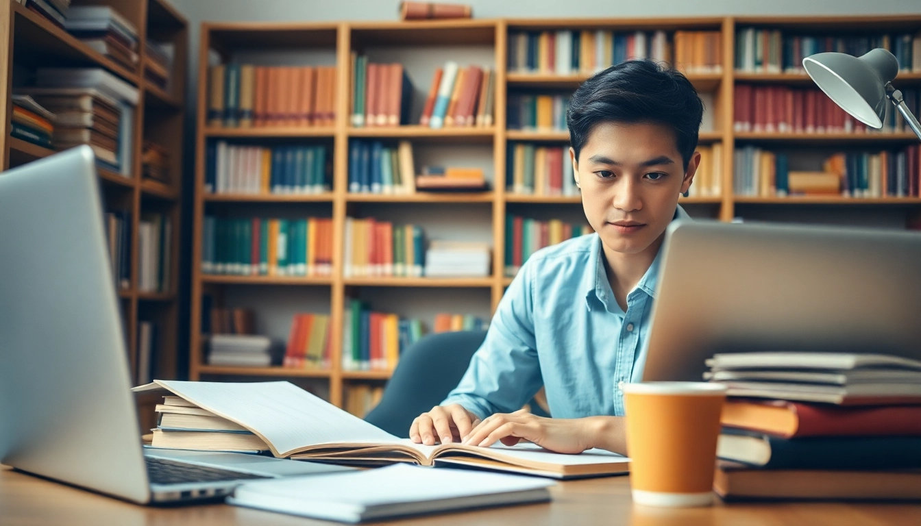 Pay someone to take TOEFL exam in a focused study environment with books.