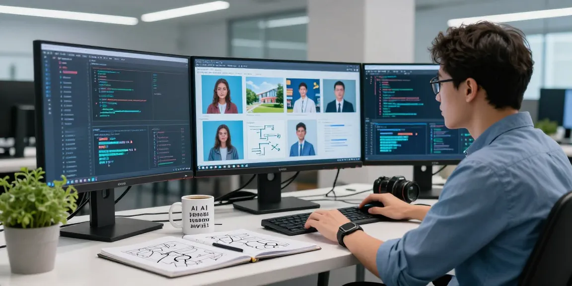 AI image checker in action, showcasing a data scientist analyzing generated images in a modern workspace.