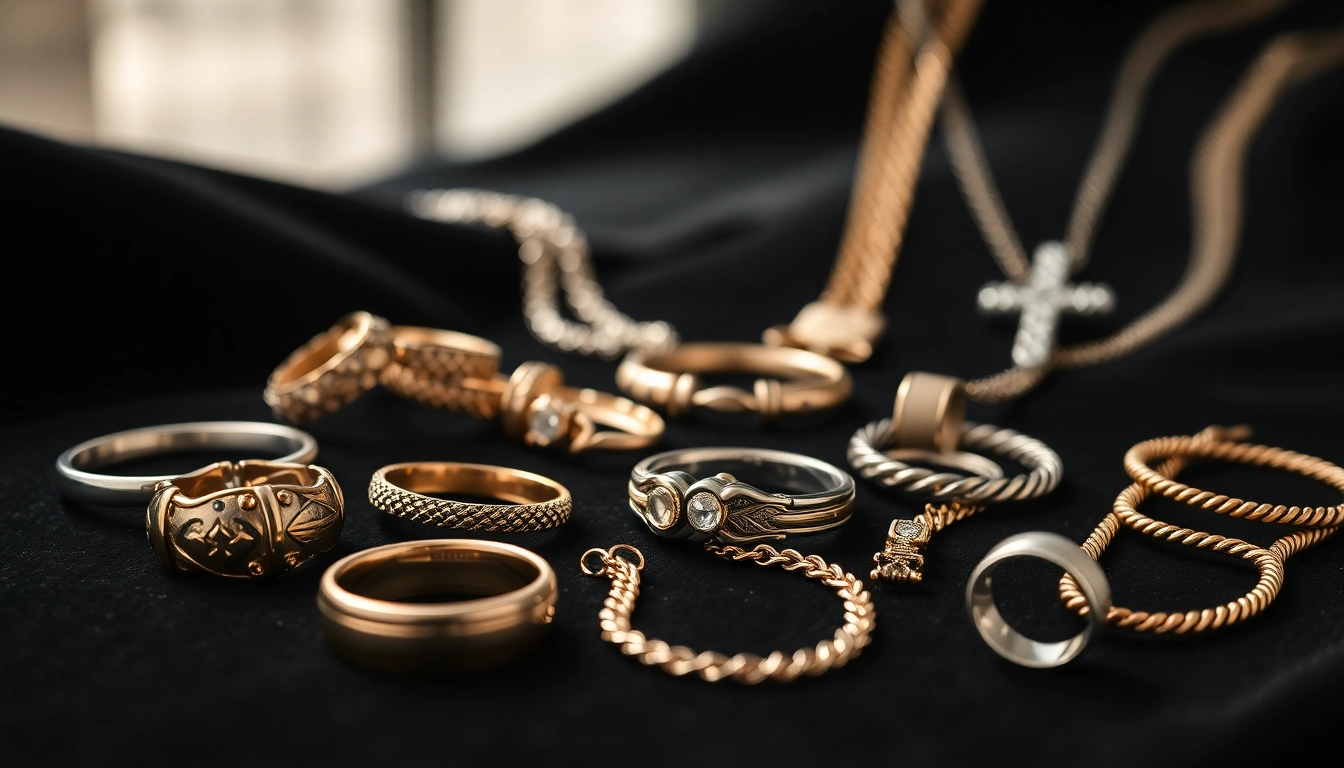 Showcase of Men’s jewelry highlighting unique designs and luxury elements.
