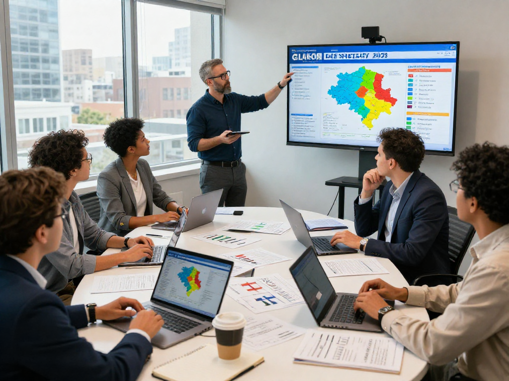 Campaign strategists using rapid response for campaigns data in collaborative strategy meeting.