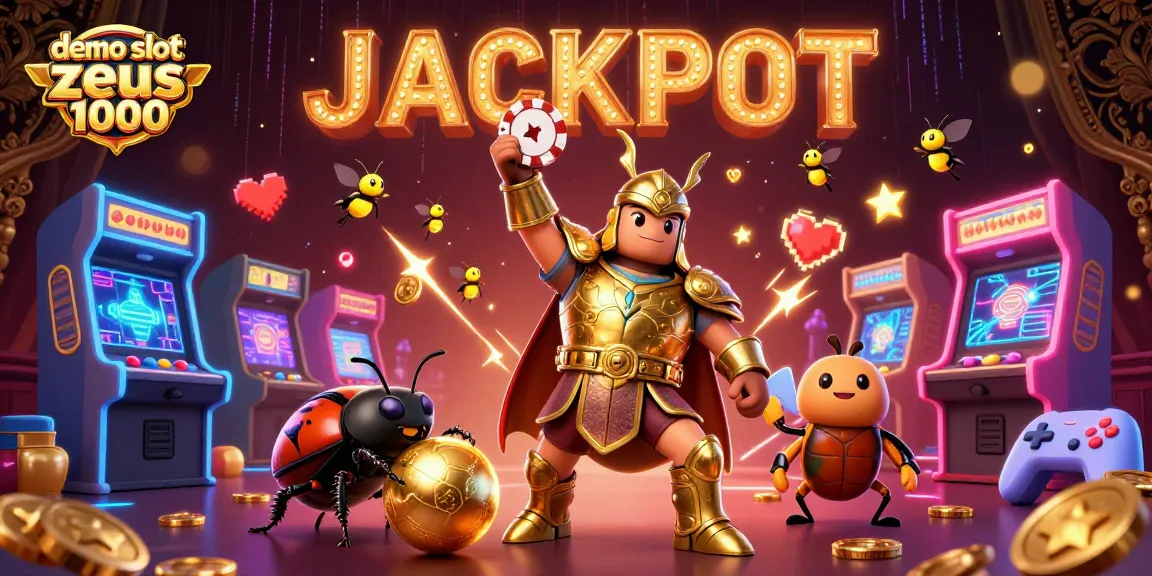 Spin the reels with demo slot zeus 1000 in this vibrant 3D casino scene featuring jackpots.
