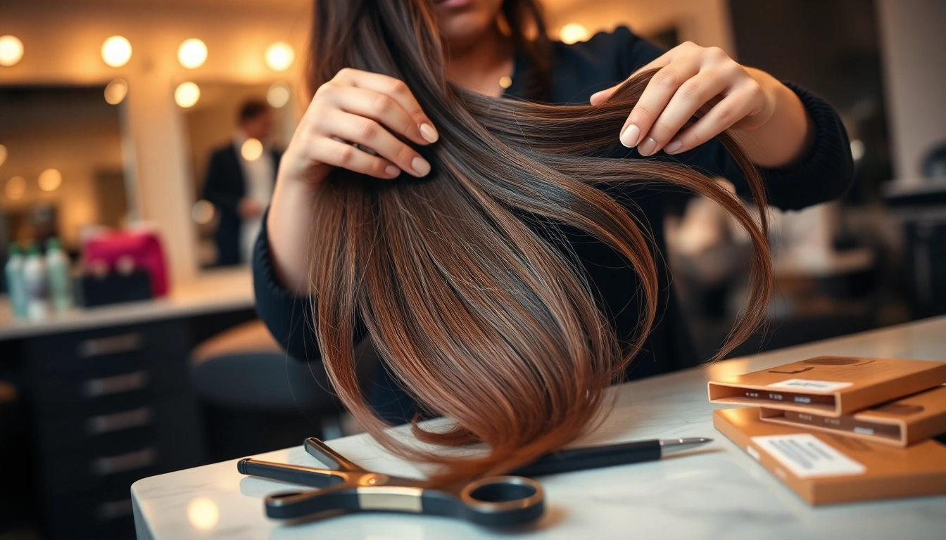Enhance your style with sew in weft hair extensions expertly applied in a modern salon.