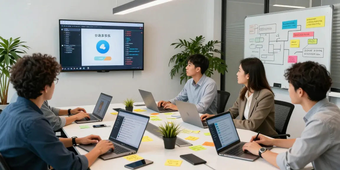 Collaboration on telegram中文 in a modern tech workspace with diverse professionals.