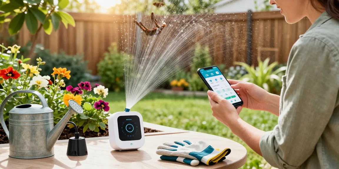 Homeowner utilizing RainPoint WiFi to manage garden watering efficiently.