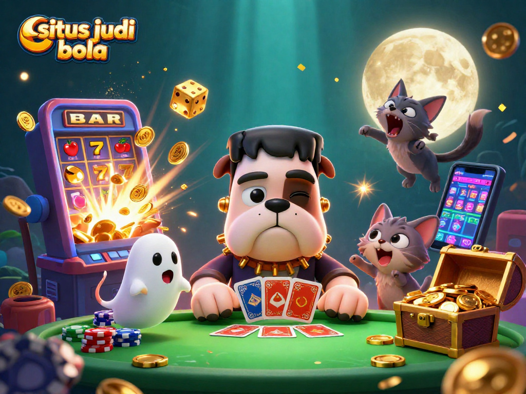 Experience the thrill of situs judi bola with a dynamic 3D scene featuring themed characters and casino elements.