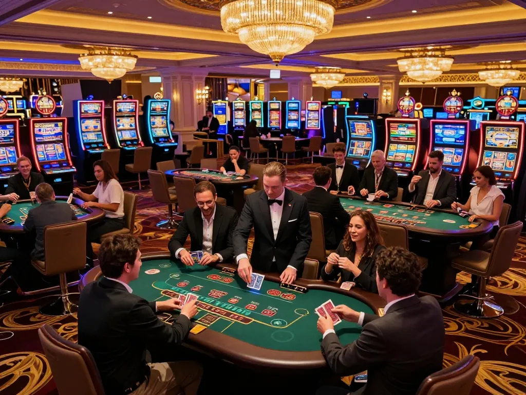 Engaging moment with players at blackjack tables using top quality widgets in a Las Vegas casino.