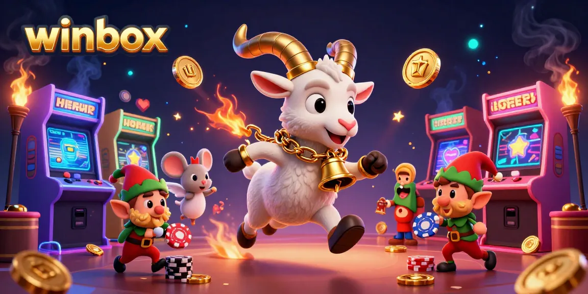 Winbox features a chaotic casino scene with Krampus, angel mouse, and elf gremlins stealing chips.