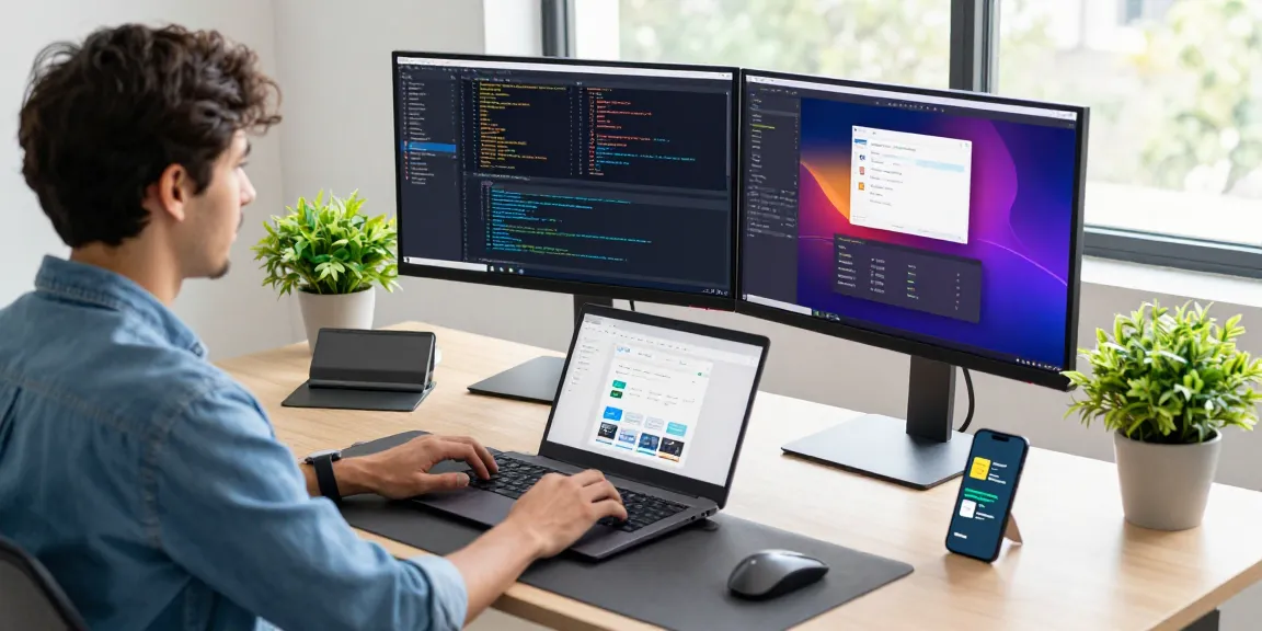 Developer using openclaw ai in a vibrant workspace, showcasing coding and design tools.