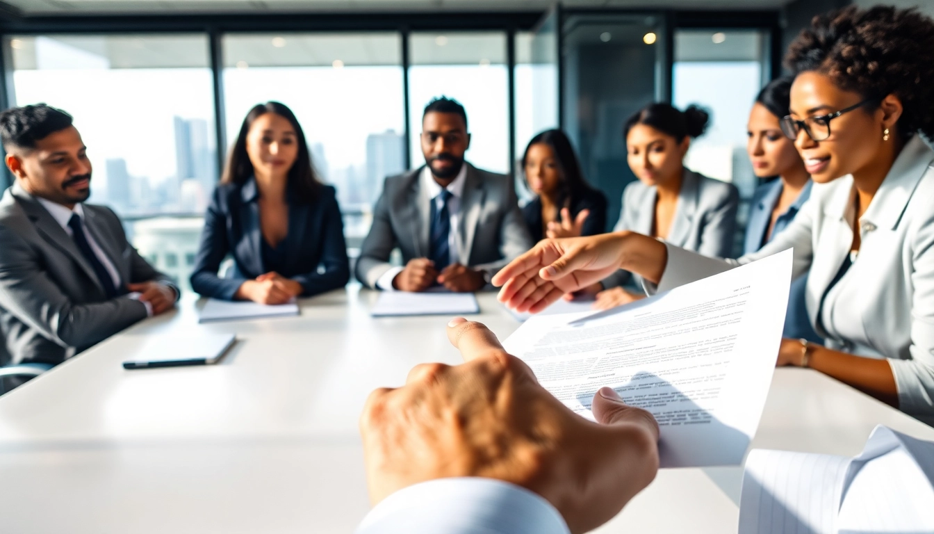 Engaging team collaborating on Contract Management in a modern office setting.