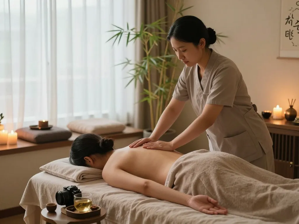Healing 치평동마사지 session in serene spa setting with a tranquil atmosphere.