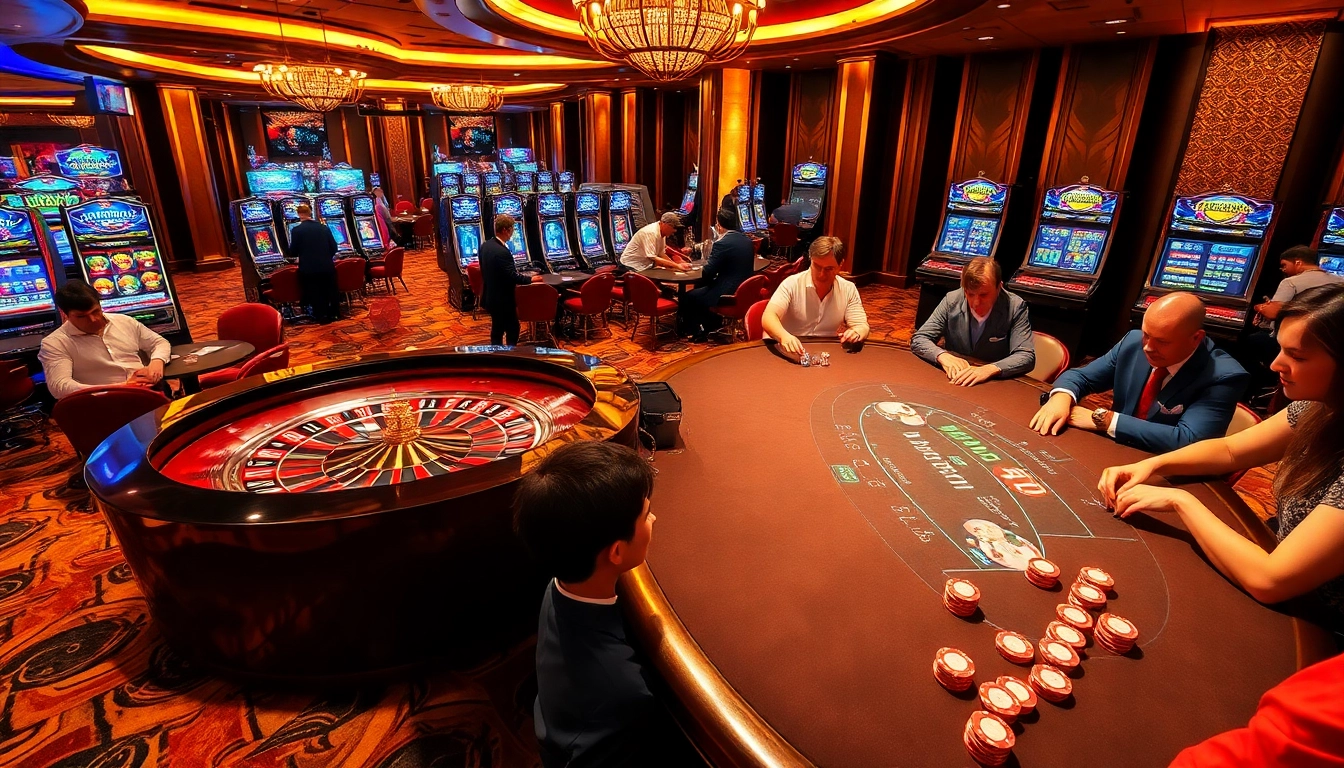 Experience the thrill at SHBET's luxurious casino environment featuring vibrant slot machines.