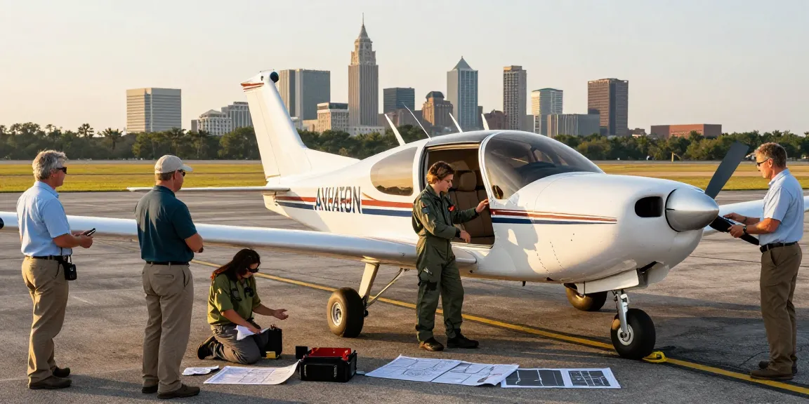 Student at flight school near me performing pre-flight checks on a Cirrus aircraft at Savannah Aviation, capturing the excitement of aviation training.