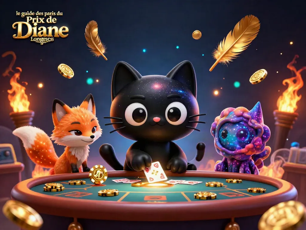 Engage with le guide des paris du Prix de Diane Longines at this cosmic casino table full of betting excitement.