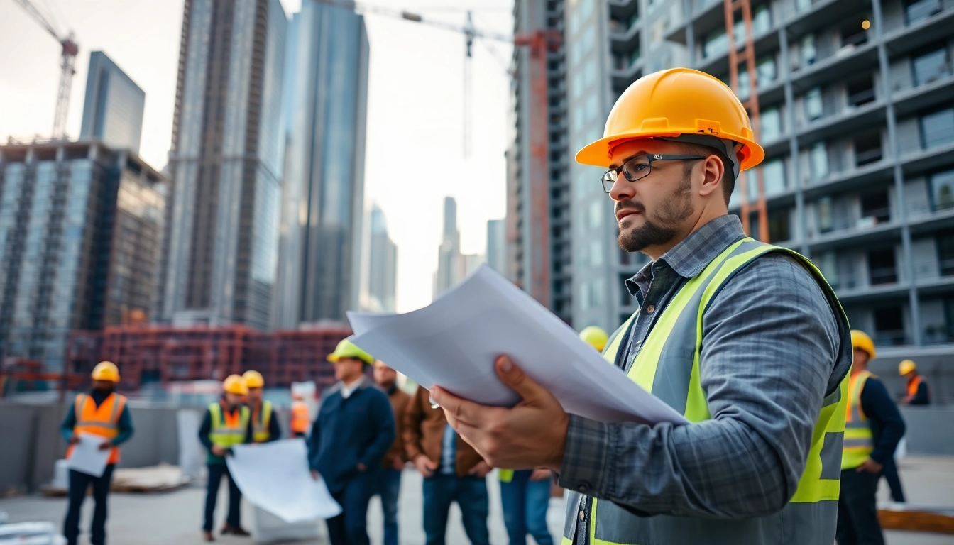 Manhattan Commercial General Contractor supervising a busy construction site with skyscrapers.