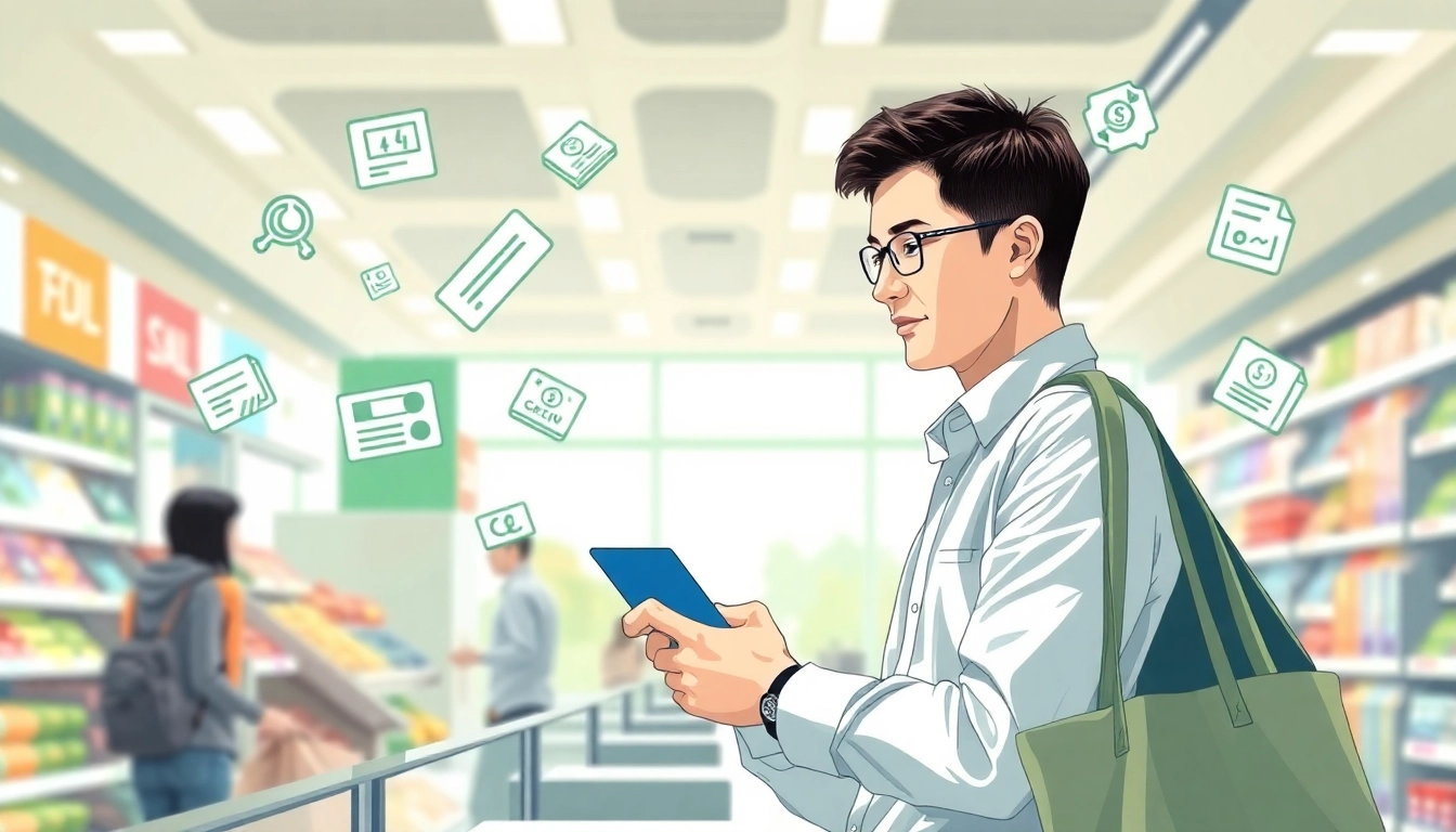 카드깡을 수행하는 젊은 사람의 일러스트, 신용카드를 이용해 현금을 융통하는 장면