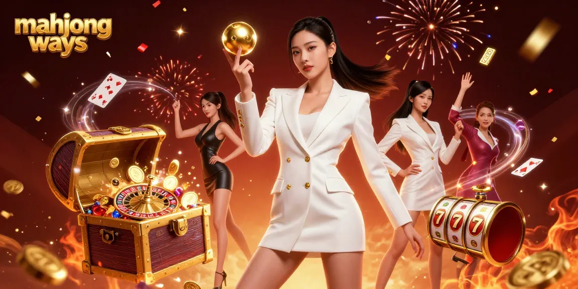 Engage in Mahjong Ways action with a stunning Asian woman holding a roulette ball amid rich casino visuals.