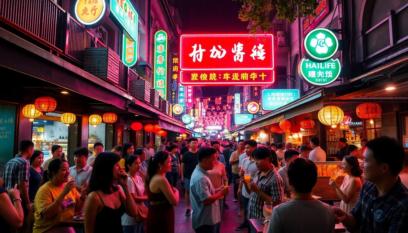 Vibrant 하노이밤문화 scene with lively bars and neon lights in Hanoi