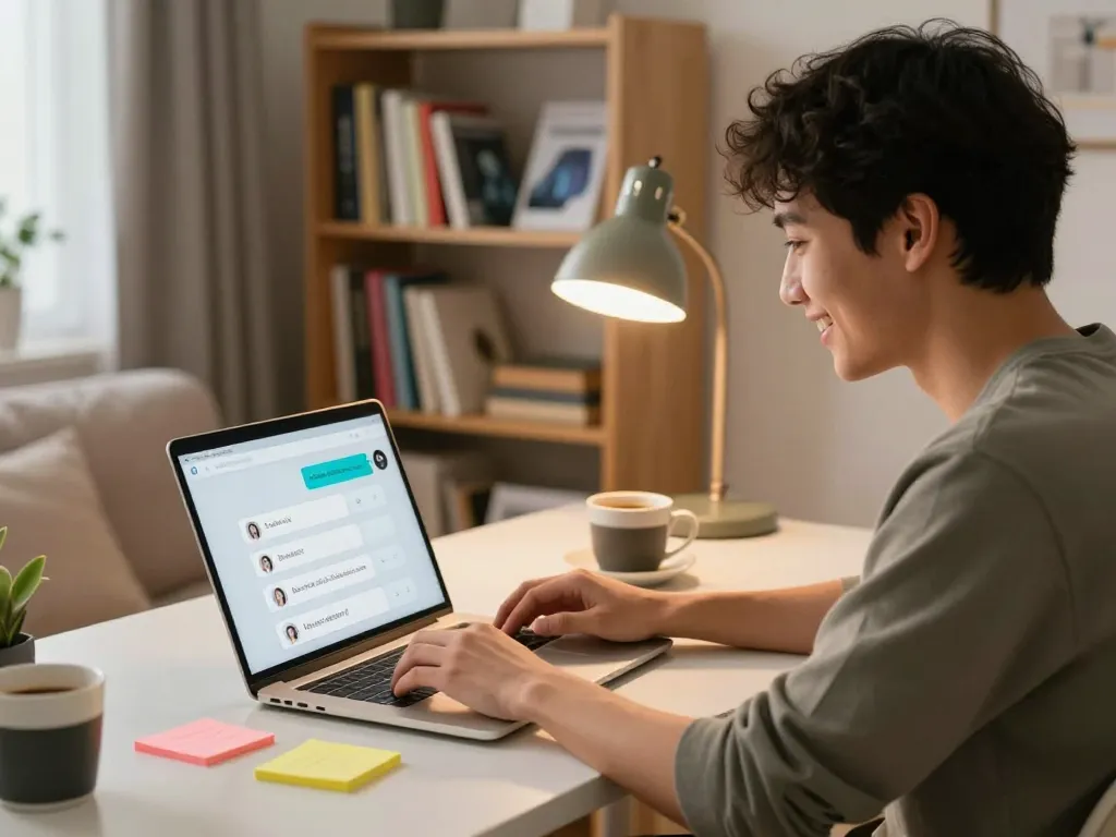 Engaging with nsfw ai in a cozy digital workspace, warm ambiance.