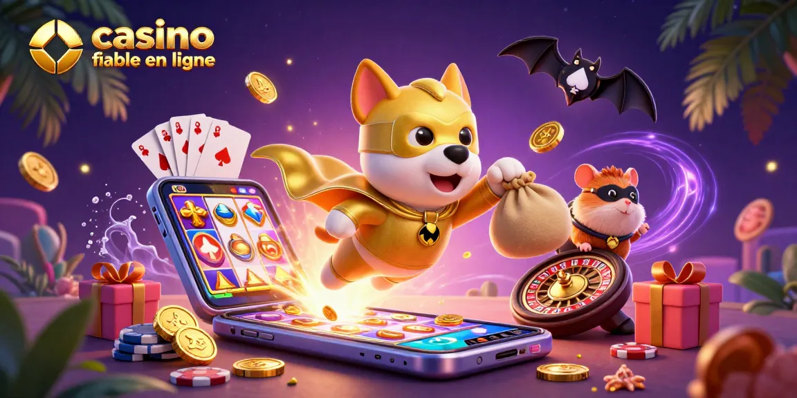 Jouer à des jeux excitants dans un casino fiable en ligne avec un chien animé et un hamster, montrant des machines à sous palpitantes.