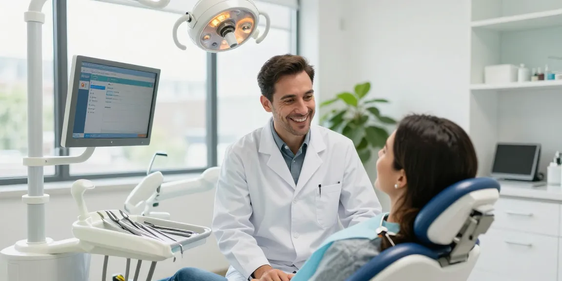 Discover more here with a friendly dentist consulting a patient in a modern dental clinic.