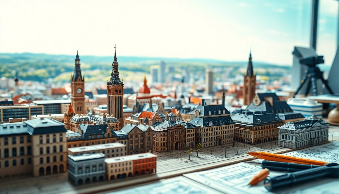Architekturmodellbau Aachen zeigt detailliertes Stadtdesign in einem kreativen Rahmen.