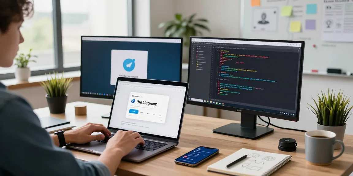 Developer focused on building the 纸飞机中文版 app in a modern workspace, surrounded by tech gadgets and bright daylight.