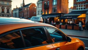 Catching a West Bridgford Taxi parked near a bustling café, ready for passengers.