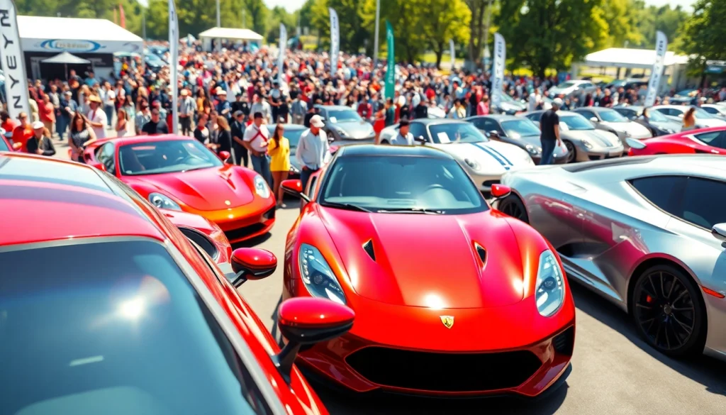 Explore a vibrant auto cars show with sleek vehicles and enthusiastic attendees at the exhibition.