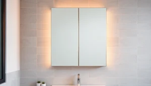 Practical spiegelschrank led mit elegantem Design und warmem Licht in einem modernen Bad.