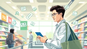 카드깡을 수행하는 젊은 사람의 일러스트, 신용카드를 이용해 현금을 융통하는 장면