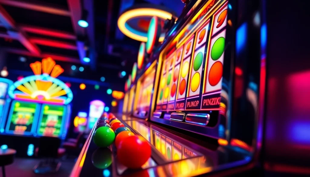 Menangkan hadiah seru bermain plinko slot dengan mesin yang berkilau dan bola berwarna.