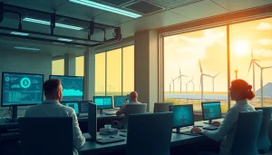 AI-driven dogecoin cloud mining facility showcasing advanced technology and renewable energy.