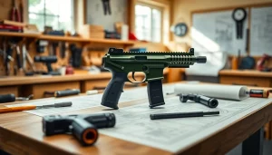 Assemble a polymer80 pf940c frame kit with detailed tools and vibrant workspace.