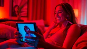 Engaging in ai sexting with a character AI in a cozy, intimate setting that evokes playful conversation.