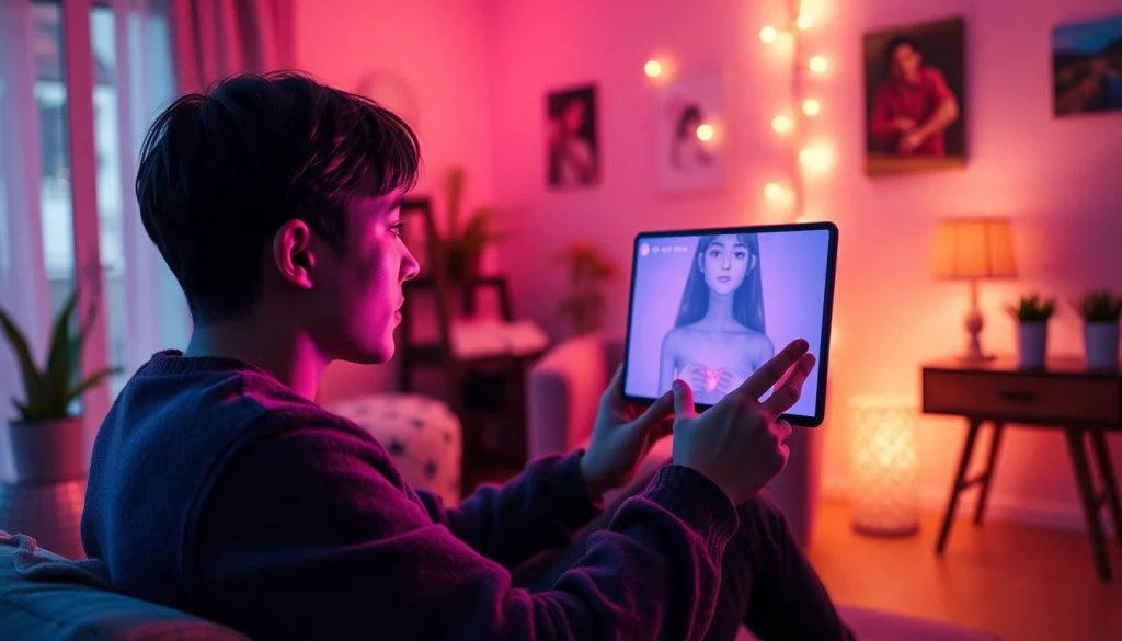 Engaging scene of ai sexting featuring a user interacting with an AI character on screen.