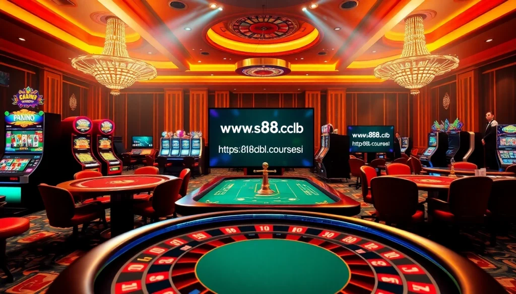 Engaging online casino scene highlighting https://88clb.courses/ with lively players, slot machines, and roulette wheels.