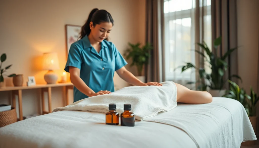 홈타이 마사지로 몸의 피로를 풀어주는 전문가의 모습