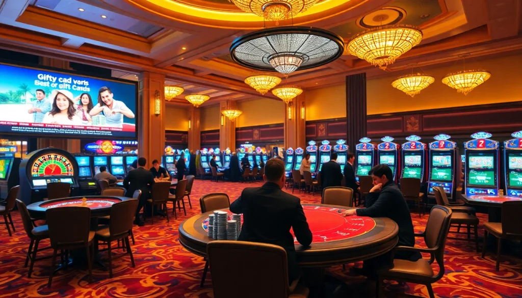 Strategically engaging in 상품권신용카드 purchases on a luxurious casino floor.