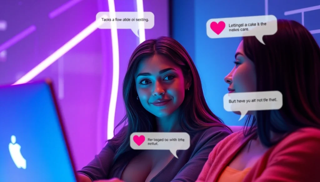 Engaging ai sexting conversation between avatars in a sleek digital chat interface