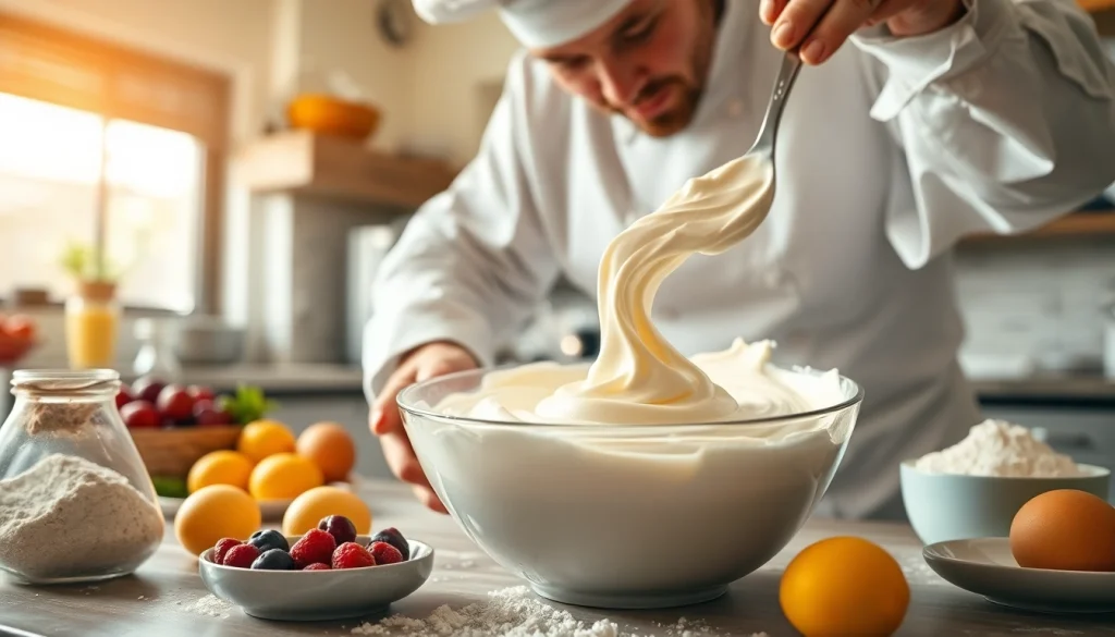 Maak een heerlijke mousseline room in een gezellige keuken, vol ingrediënten.