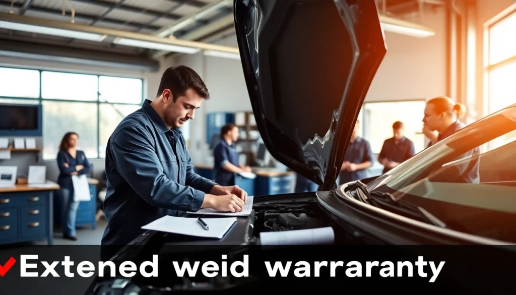 Understand extended car warranty vs manufacturer extended warranty with a mechanic inspecting a vehicle and warranty documents.