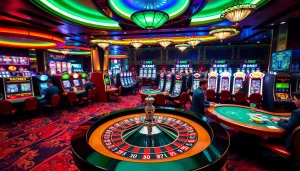 Experience thrilling gambling adventures at xin88 with a vibrant casino scene showing games and excitement.