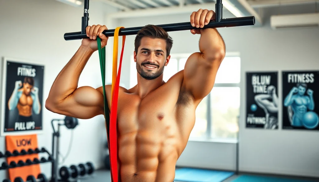 Effective stretch bands for pull-ups shown in a vibrant gym scene