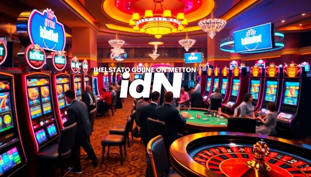 Players enjoying engaging slot machines at idnslot casino, showcasing vibrant gaming action.