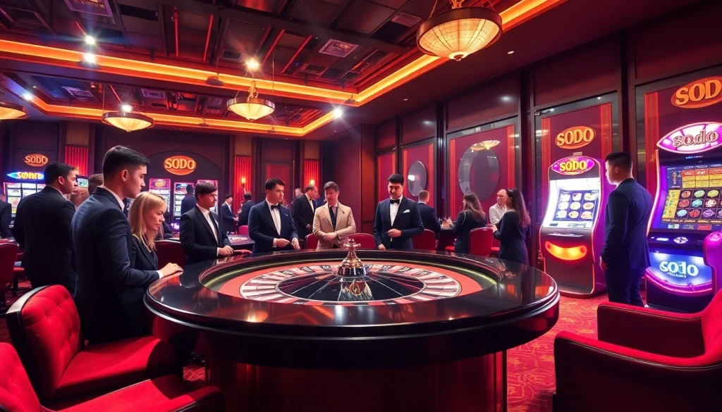 Experience thrilling gameplay at SODO Casino with players engaged at a luxurious roulette table.