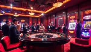 Experience thrilling gameplay at SODO Casino with players engaged at a luxurious roulette table.