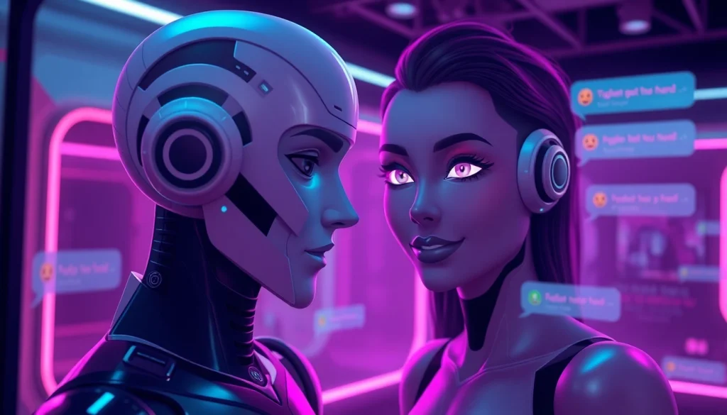 Engaging NSFW chat AI character interacting in a futuristic digital space.