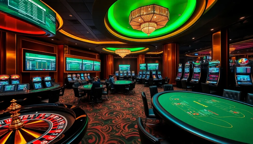 Engage with high-stakes betting at SBOBET login, showcasing a vibrant casino scene.