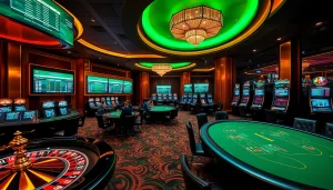 Engage with high-stakes betting at SBOBET login, showcasing a vibrant casino scene.